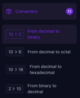 Base 2, 8, 10, 16 Support